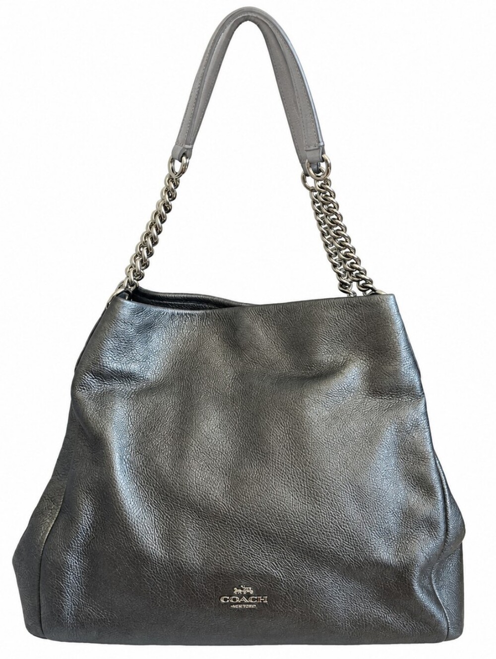 Coach Gunmetal Pebbled Leather Shoulder Bag NWT